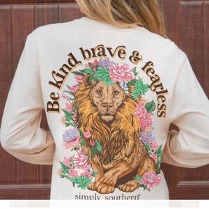Simply Southern Cream Long Sleeve Tee with Floral Lion Back Graphic